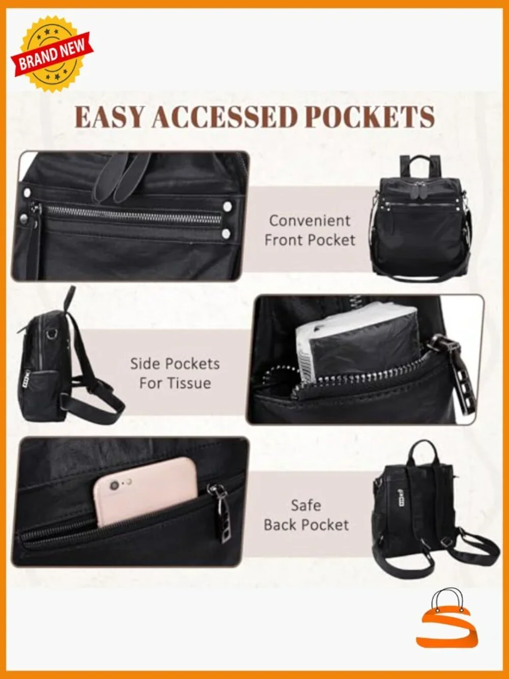 Mini Faux Leather Convertible Backpack Purse for Women, 2 Ways to Carry -